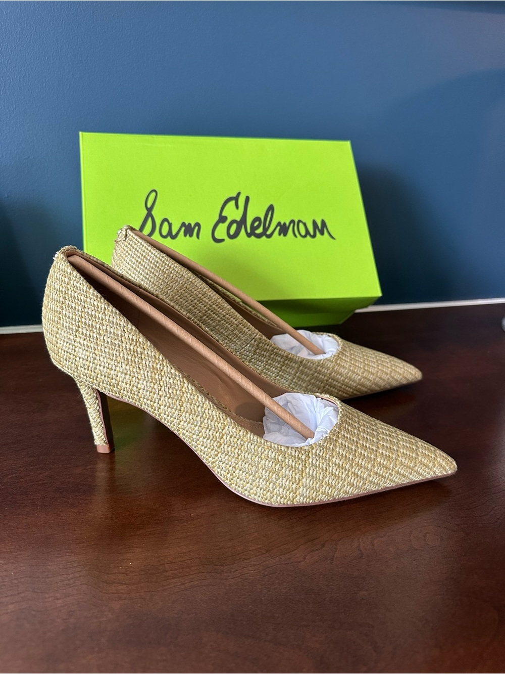 Sam Edelman Vienna Raffia Pointed Toe Pumps | Washed Sage | Women’s 9M